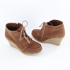 Mia Berdina Suede Lace-Up Wedge Booties Womens 6 Rust Boho Retro Bohemian Career